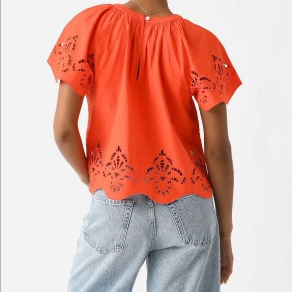 Banjanan Women's Rada Sunset Orange Eyelet Blouse Size Small - Picture 2 of 16